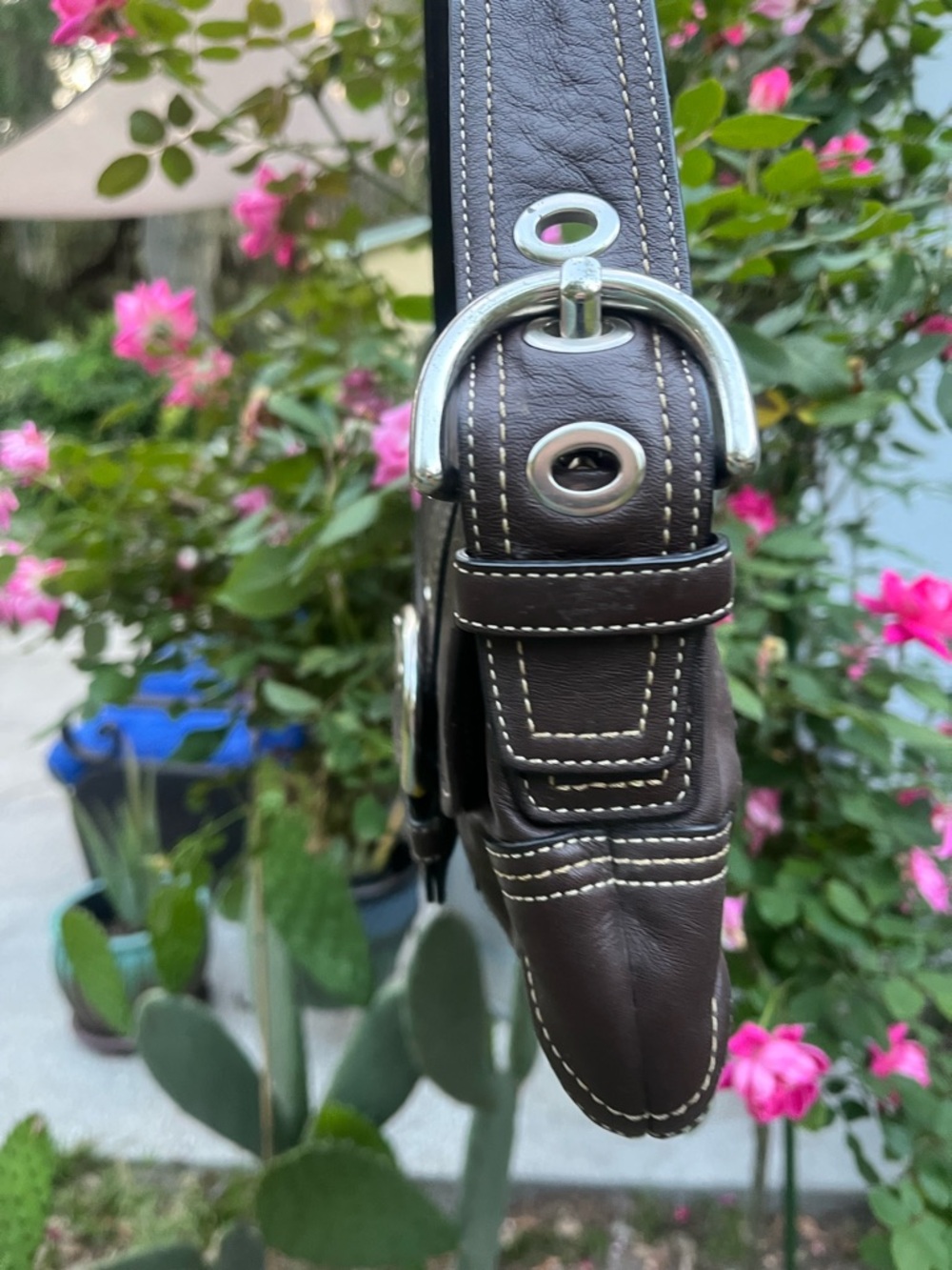 Coach Brown Leather Shoulder Bag with Silver Buckle - Picture 4 of 8